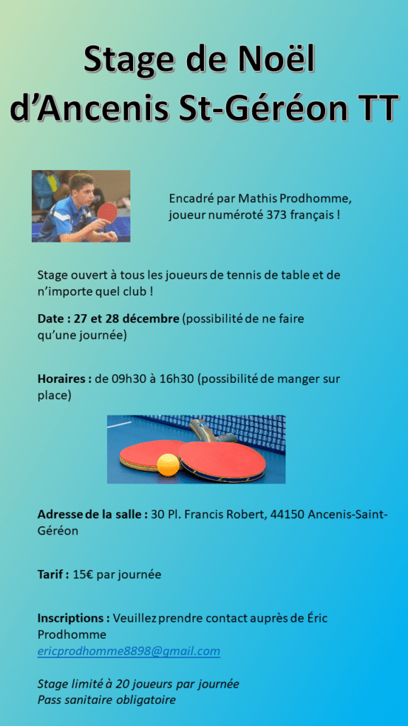 Stage de Ping organisé par Mathis Prodhomme