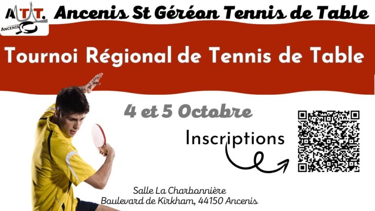 Préparez vos raquettes : Le Tournoi Régional de Tennis de Table d&rsquo;Ancenis-Saint-Géréon débarque en mode folie !